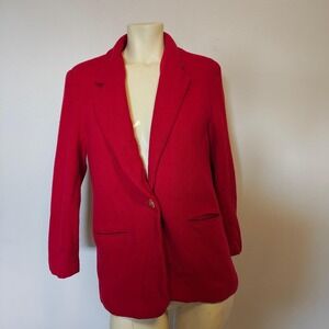 Braebrook Womens Red Wool Blend Single Button Blazer Gold Buttons Size 8P